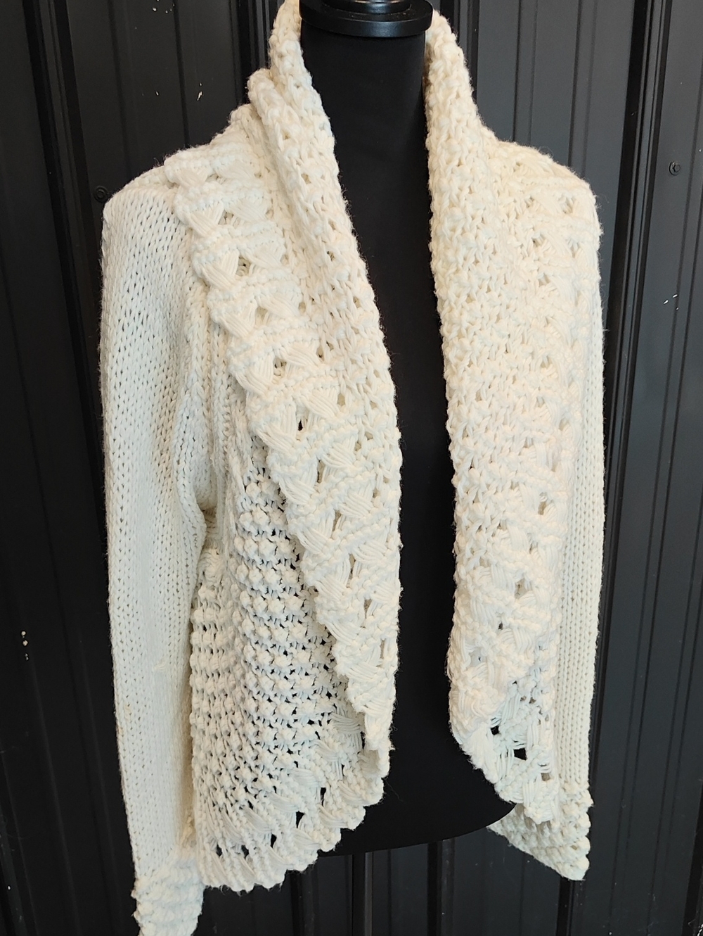Venue Cream Crochet Open-Front Cardigan